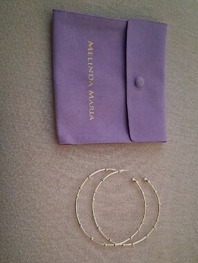NIB - Melinda Maria Gold Beaded Hoop Earrings with Slim Textured Detail